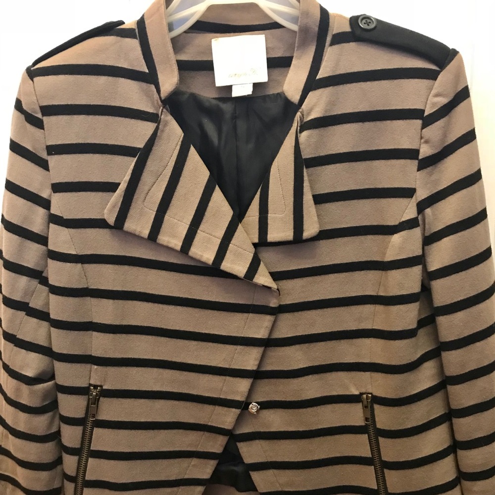 Aryn K striped asymmetrical jacket.